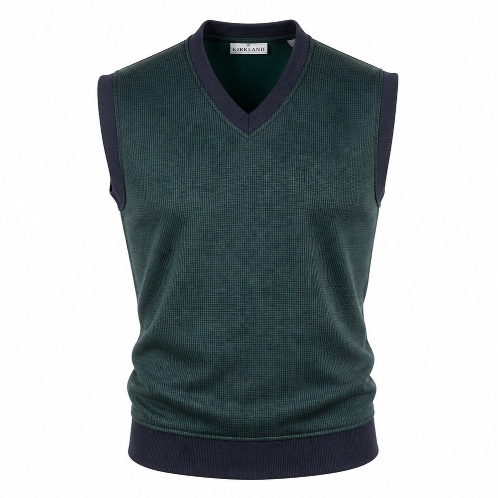 Kittrell Golf Vest Mens XL Green Houndstooth V-Neck Windbreaker Shell Vtg